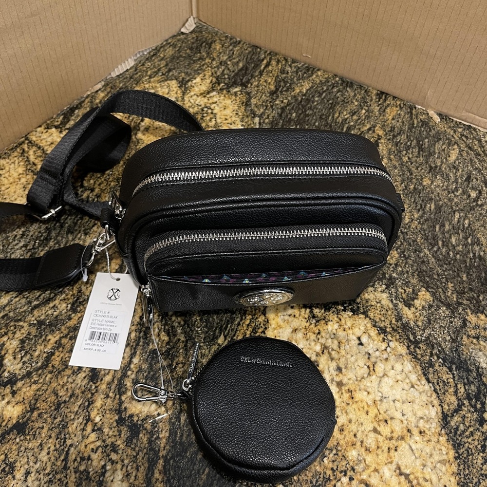 CXL by Christian Lacroix Crossbody Camera Bag Black Detachable Mini Zip Pouch